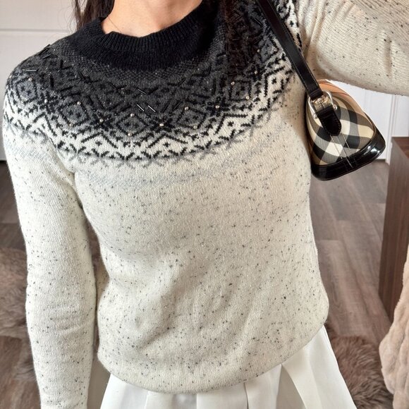 Talbots Speckled Fair Isle Beaded Knit Sweater Winter Nordic Scandi Cottagecore - Picture 3 of 10